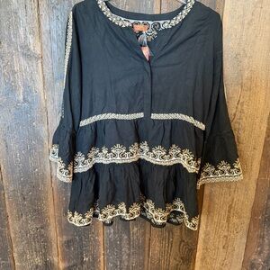 Scully Black Tunic with Gold Embroidery